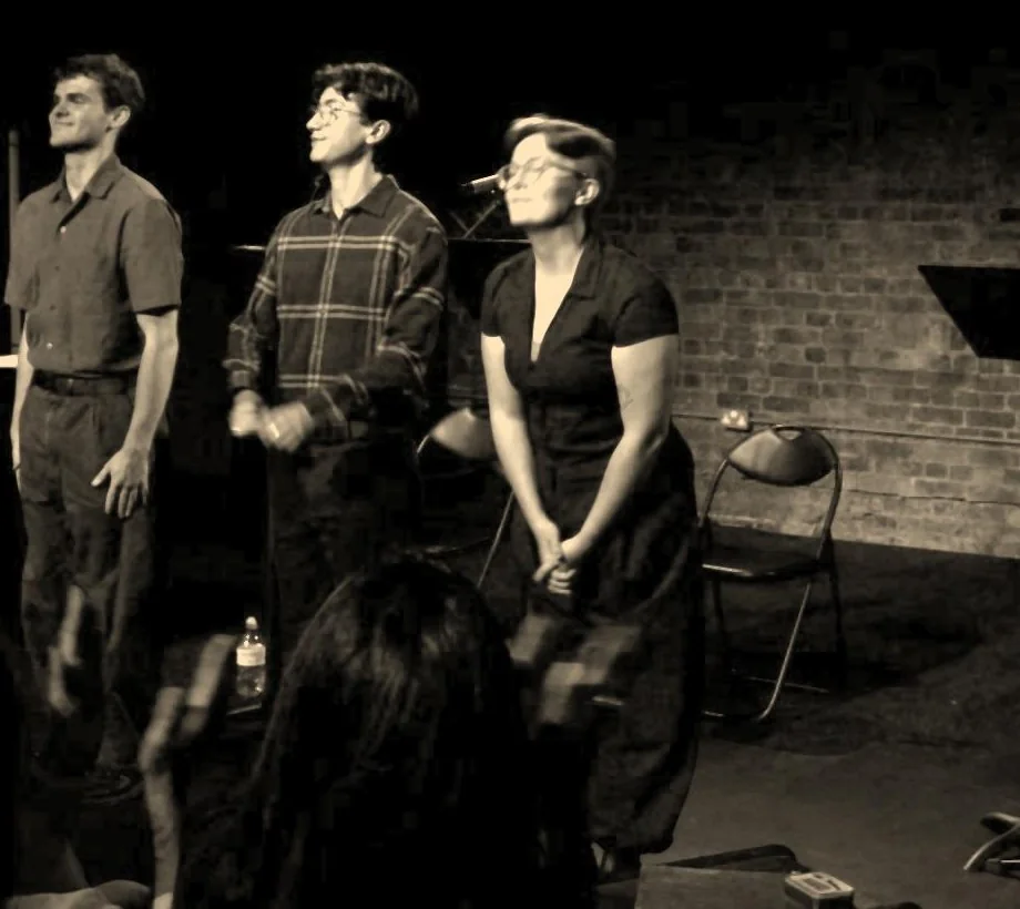 Charlie Renwick, Josh Liew and Maddie Gray standing together for the curtain call at The Union Theatre.